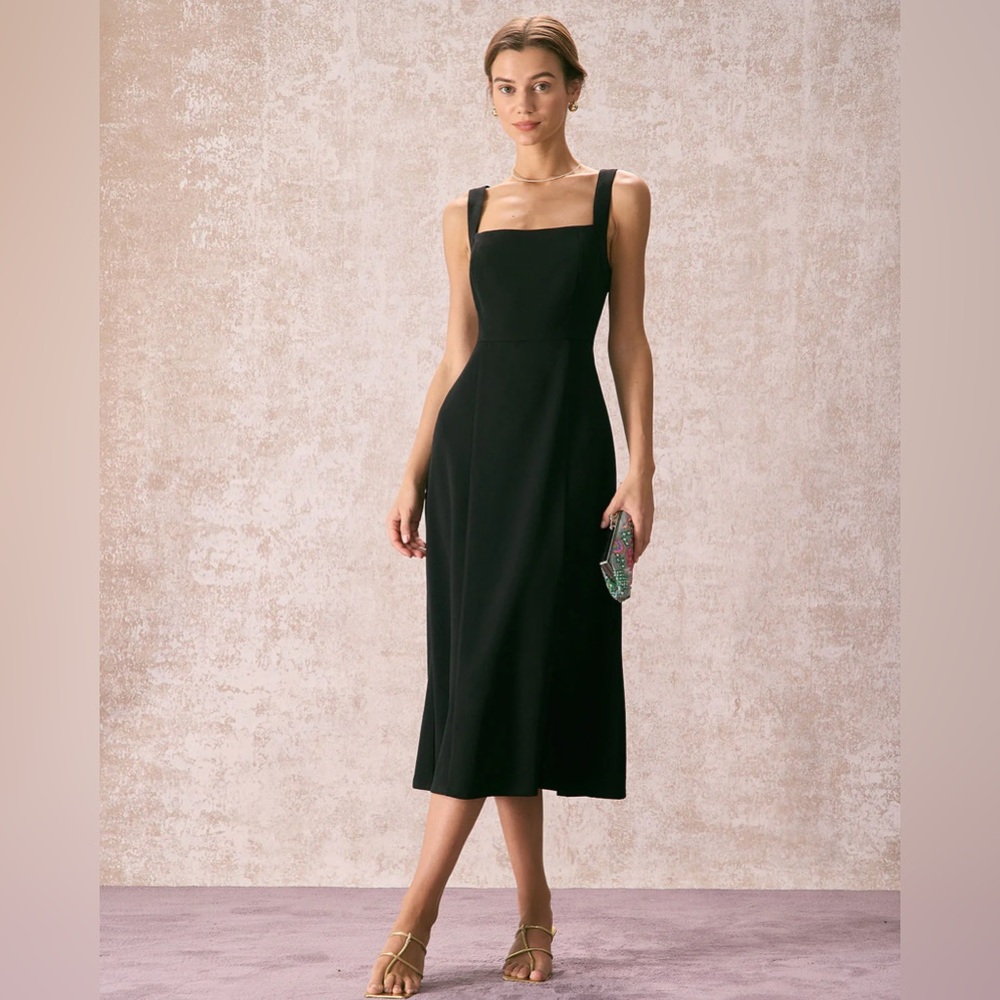 Rihoas Black Square Neck Sheath Midi Dress
